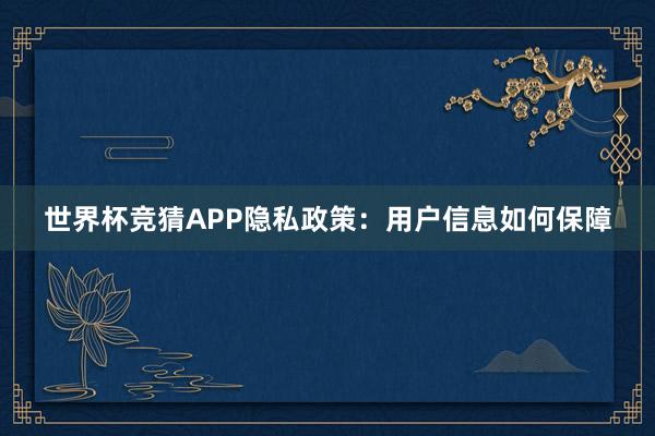 世界杯竞猜APP隐私政策：用户信息如何保障
