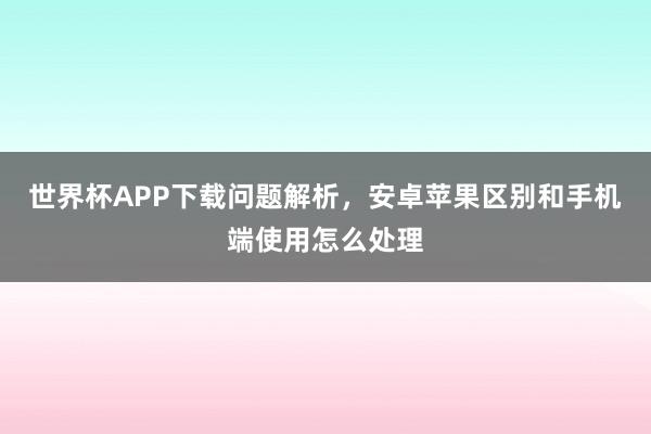 世界杯APP下载问题解析，安卓苹果区别和手机端使用怎么处理