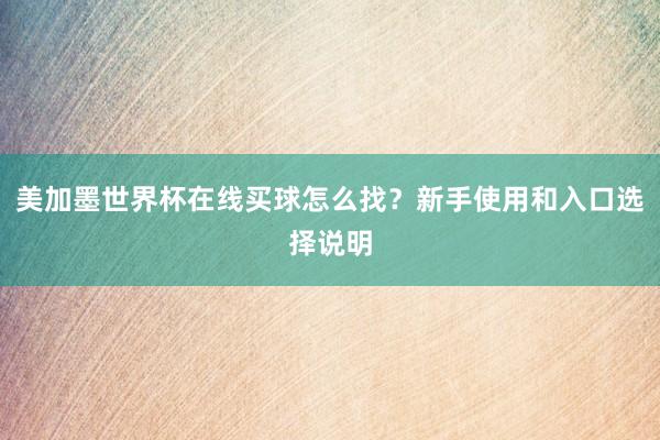 美加墨世界杯在线买球怎么找？新手使用和入口选择说明