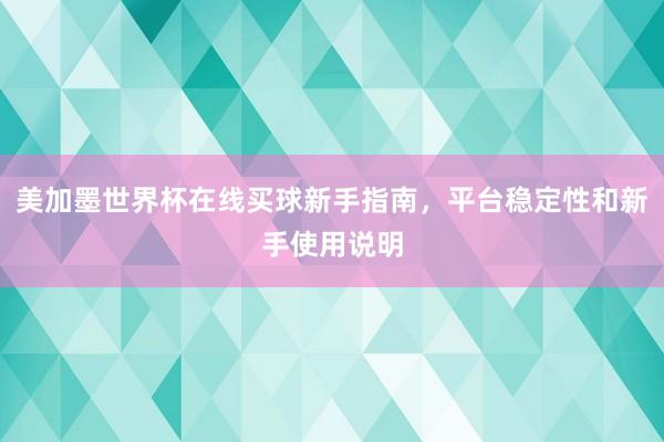 美加墨世界杯在线买球新手指南，平台稳定性和新手使用说明